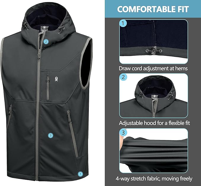 Little Donkey Andy Men's Lightweight Softshell Vest Windproof Sleeveless Jacket for Travel Hiking Running Golf