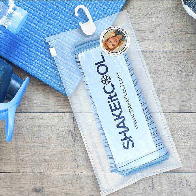 SHAKEitCOOL Original Cooling Towel โ Be Cool in Style - Heat Relief, Soft, Lightweight, Sun Protection, Easy Clean - Perfect for Biking, Running, Yoga, Gym, Gardening - Green Topo