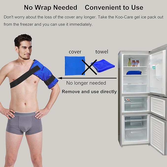 Koo-Care Extra Large Gel Ice Pack for Injuries Reusable Flexible Hot Cold Therapy Compress with Strap for Shoulder Rotator Cuff, Back, Hip, Shin - Knee Replacement Surgery Pain Relief XL 13" x 14.7"