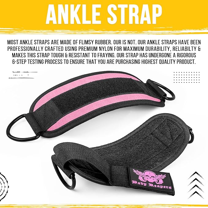 Body Reapers Gym Ankle Strap for Cable Machine with Adjustable Velcro, Durable Double D-Rings & Cushioned Design for Glute, Leg & Lower Body Exercises, Comfortable Workout Straps & Ankle Cuff