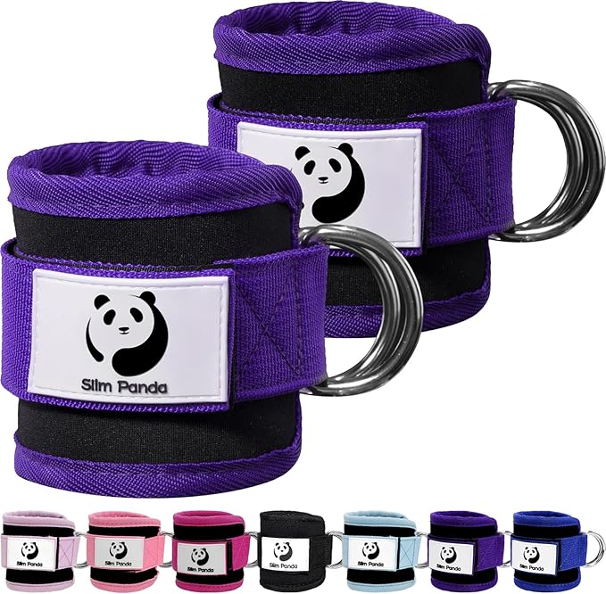 Slim Panda Ankle Strap for Cable Machine,Ankle Cuff for Kickbacks, Booty Hip Abductors,Glute Workouts, Leg Extensions, Curls for Men and Women, Adjustable with Double D-Rings