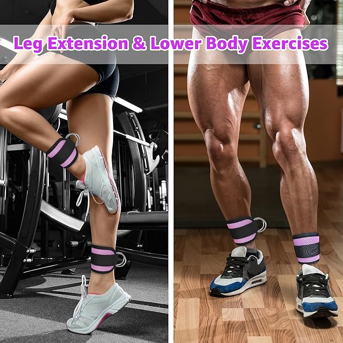 Fitness Ankle Straps for Cable Machine, Kickbacks Glute Workouts, Lower Body Exercises, Adjustable Leg Straps with Neoprene Padding Men Women
