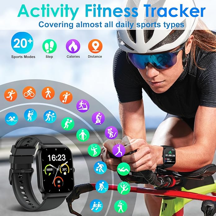 Smart Watch for Men Women Make Call Answer 1.85" with 20+ Sport Modes Fitness Tracker Sleep Spo2 Heart Rate Monitor Smartwatch Waterproof Pedometer Activity Tracker for Android iPhone