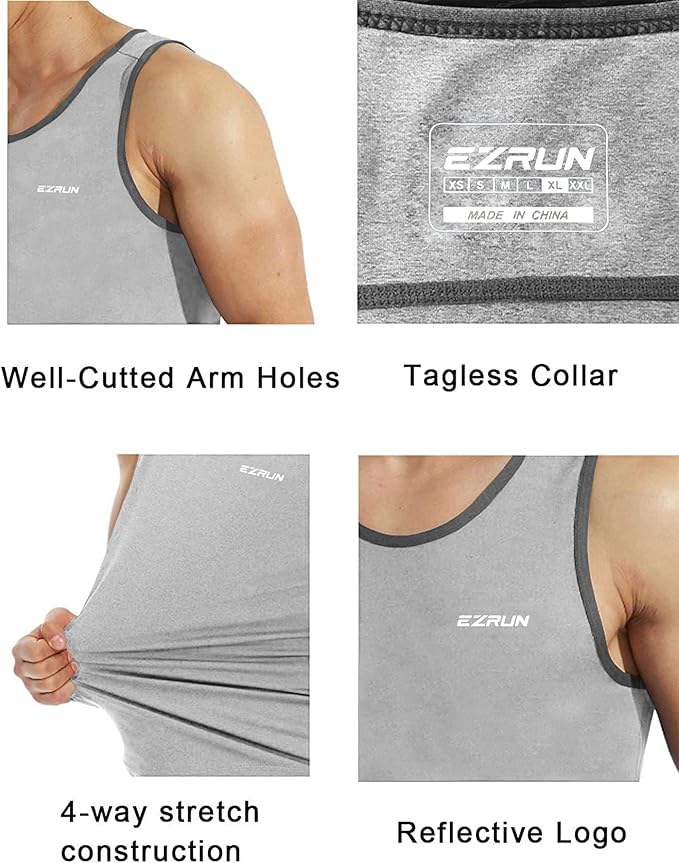EZRUN Men's Quick Dry Sport Tank Top for Bodybuilding Gym Athletic Jogging Running,Fitness Training Workout Sleeveless Shirts