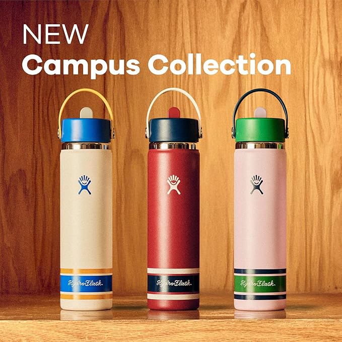 Hydro Flask Water Bottle - Insulated Stainless Steel - Wide Mouth Flex Straw Lid, Non Spill, Leakproof and Refillable in 24 Oz Campus Pink