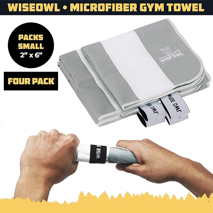 Wise Owl Outfitters 4 Pack Microfiber Gym Towels for Men & Women – Quick Dry Sweat Towel for Workout, Sports, Yoga, Running – Lightweight & Soft (24"x12")