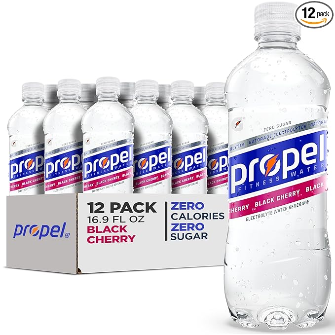 Propel, Black Cherry, Zero Calorie Sports Drinking Water with Electrolytes and Vitamins C&E, 16.9 Fl Oz (12 Count)