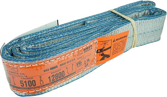DD Sling (USA Made). 2" x 10', Flo Guard 2 Ply, Polyester Lifting Slings, Eye & Eye, Heavy Duty, 6400 lbs Vertical, 5100 Choker, 12800 Basket Load Capacity (2" x 10')
