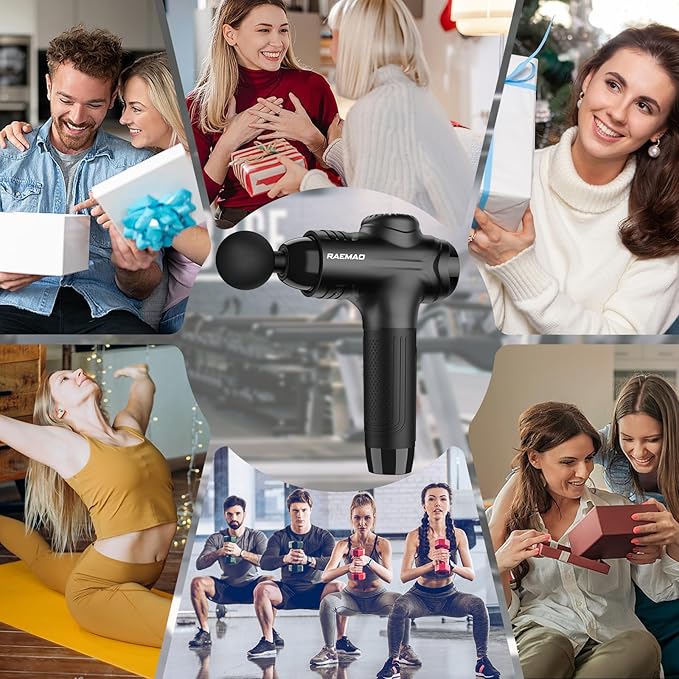 RAEMAO Massage Gun, Handheld Electric Deep Tissue Muscle Massager for Athletes for Pain Relief Attaching 8 Replacement Heads, Percussion Massager with 10 Speeds, Father's Day Gifts, Black