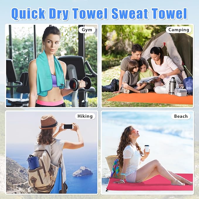 Sfee 2 Pack Microfiber Travel Towel, Quick Dry Camping Towel Super Absorbent Compact Lightweight Sports Gym Towels Set for Gym, Hiking, Pool, Backpacking, Bath, Yoga