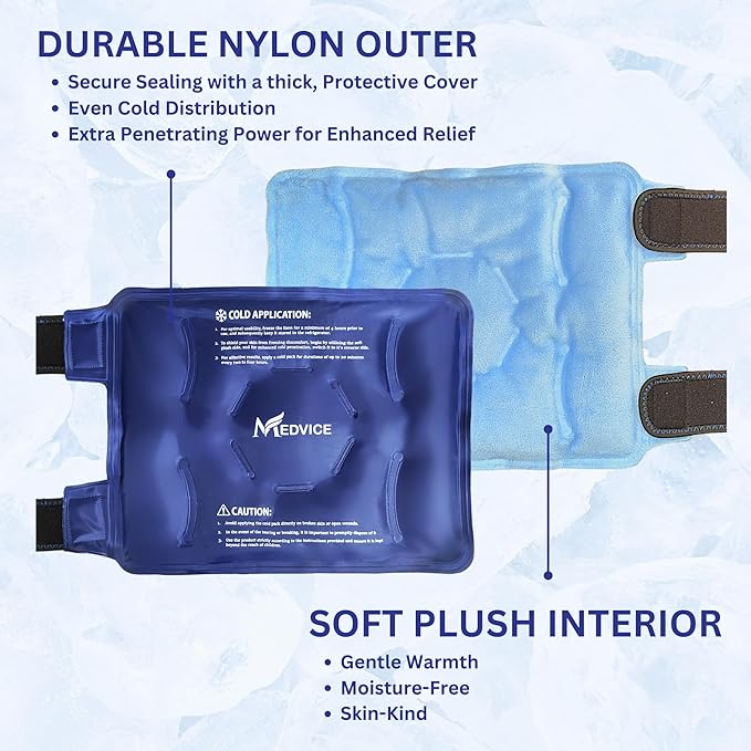 Medvice Ice Pack with Cold Compression for Knee Pain Relief, Swelling, Knee Replacement Surgery, Arthritis, and Injury Recovery, Adjustable Straps, Reusable Gel Ice Wrap for Meniscus Tear and ACL Blue