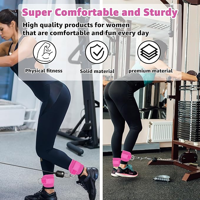 Fitness Ankle Straps for Cable Machine, Kickbacks Glute Workouts, Lower Body Exercises, Adjustable Leg Straps with Neoprene Padding Men Women