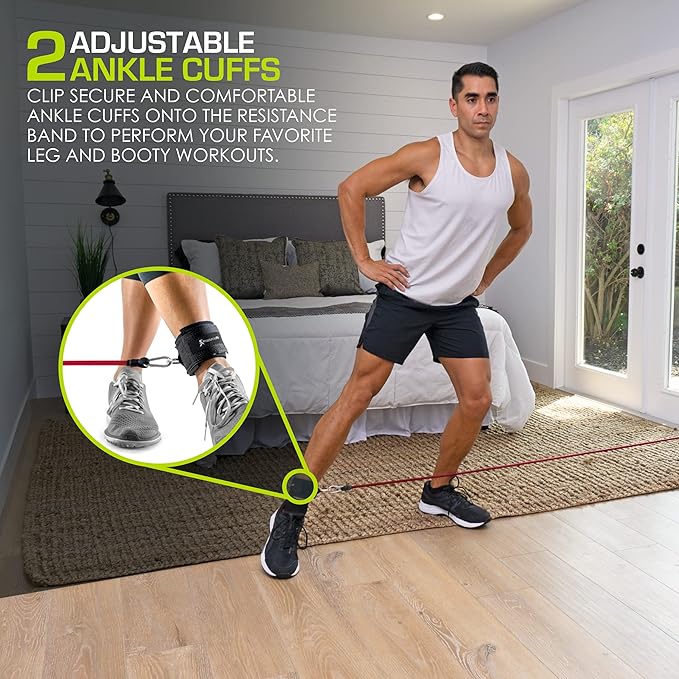 ProsourceFit Single Stackable Resistance Bands with Door Anchor and Exercise Guide, 16-20 LB, Heavy Duty Fitness Tube for Full-Body Exercises and Home Workouts, Black