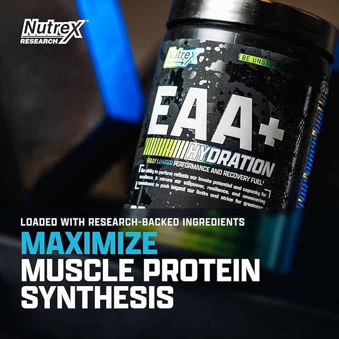 Nutrex Research EAA Hydration | EAAs + BCAA Powder | Muscle Recovery, Strength, Muscle Building, Endurance | 8G Essential Amino Acids + Electrolytes | Blueberry Lemonade 30 Servings