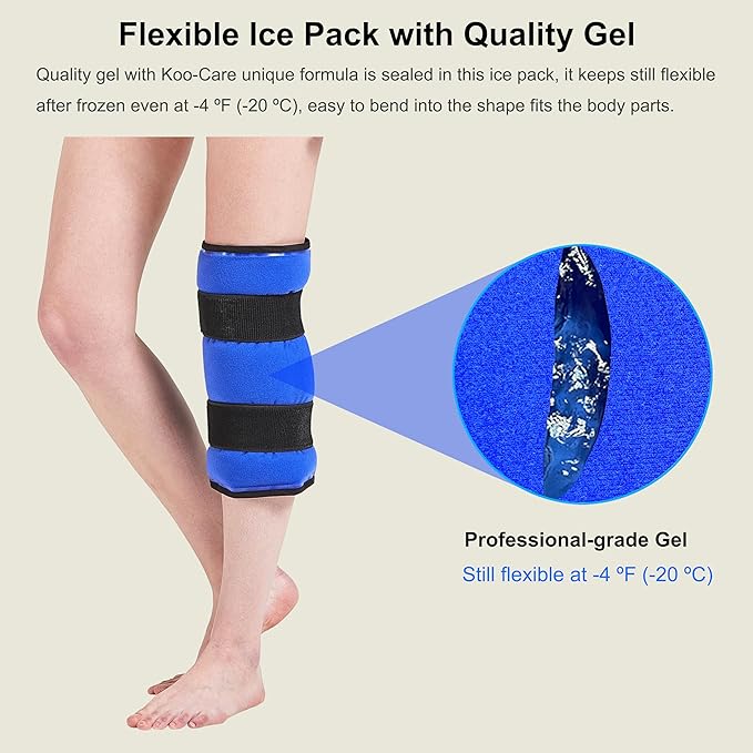 Koo-Care Extra Large Gel Ice Pack for Injuries Reusable Flexible Hot Cold Therapy Compress with Strap for Shoulder Rotator Cuff, Back, Hip, Shin - Knee Replacement Surgery Pain Relief XL 13" x 14.7"