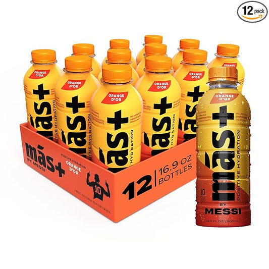 Más+ by Messi 16.9oz Orange d'Or, Sports Drink & Hydration Beverage, Natural Flavors with Vitamins and Electrolytes, No Artificial Sweeteners or Colors, 12-pack