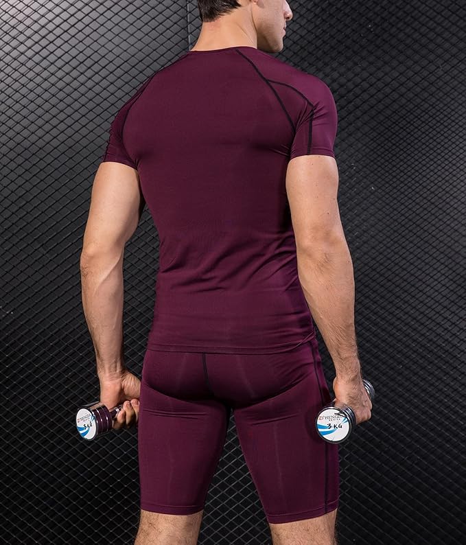 Audoc Compression Shirt Men 3 Pack Quick-Dry Athletic Baselayer 4-Way Stretch Moisture-Wicking Short Sleeve Workout Shirts