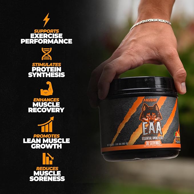 Huge EAA Supplement, Highest Dosed Essential Amino Acid Powder, 12.8g EAAs & 8g BCAAs Per Serving, Muscle Growth, Recovery & Performance (Peach Mango)