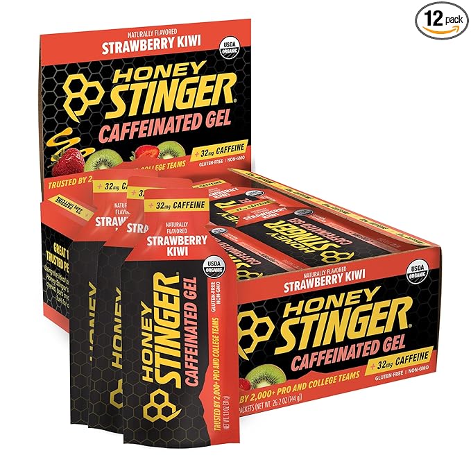Honey Stinger Organic Strawberry Kiwi Energy Gel, Caffeinated & Gluten Free, for Exercise, Running and Performance, Sports Nutrition for Home & Gym, Pre and Mid Workout, 12 Pack, 13.2 Ounce