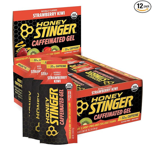Honey Stinger Organic Strawberry Kiwi Energy Gel, Caffeinated & Gluten Free, for Exercise, Running and Performance, Sports Nutrition for Home & Gym, Pre and Mid Workout, 12 Pack, 13.2 Ounce