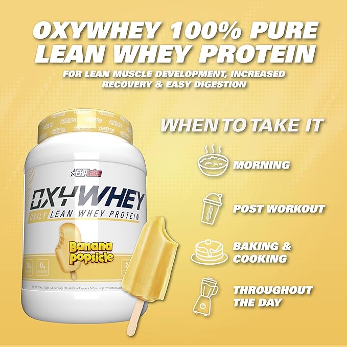 EHP Labs OxyWhey Whey Protein Isolate – 25g High Protein, Low Carb, Sugar Free Meal Replacement – Lean Whey Powder for Muscle Recovery – Non-GMO, Gluten Free – 25 Serves – Banana