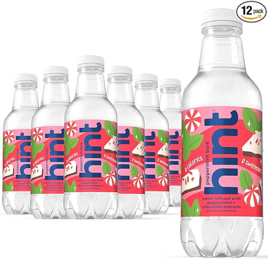 Hint Fruit-Infused Bottled Water, Peppermint Bark- Sugar Free Flavored Water with Zero Calories, Naturally Flavored, and No Artificial Sweeteners - 16 Fl Oz (Pack of 12)