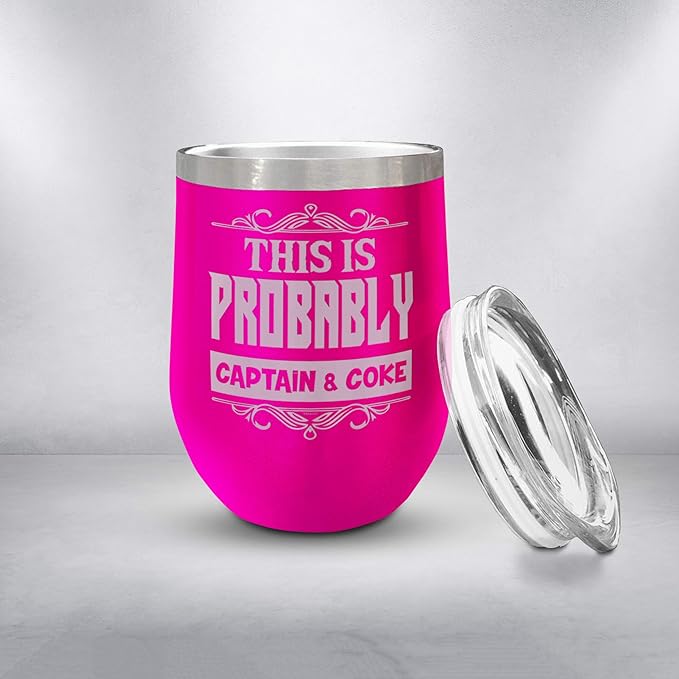 Veracco This Is Probably Captain & Coke Double Wall Insulated Tumbler with Splash Proof Lid Funny Gift For Someone Who Loves Drinking Bachelor Party Favors (Stainless Steel,12OzPink)