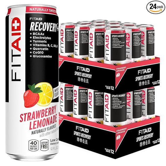 LIFEAID FITAID Post Workout Recovery Drink, Strawberry Lemonade, BCAAs, Glucosamine, Electrolytes, Quercetin, Paleo, Vegan & Gluten-Free, 40 Calories, 12 Fl Oz (Pack of 24)