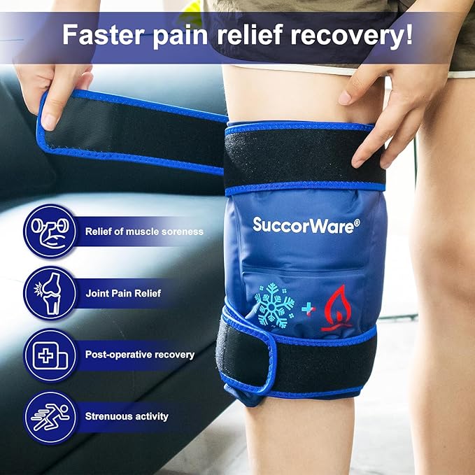 Knee Ice Pack Wrap for Injuries Reusable - Hot & Cold Gel Bags for Leg, Back, Shoulders, Arms, Elbow Injuries, Pain Relief, Swelling, Knee Replacement Surgery(Navy Blue)