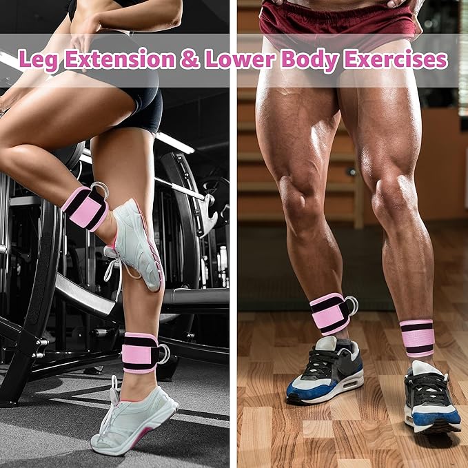 Fitness Ankle Straps for Cable Machine, Kickbacks Glute Workouts, Lower Body Exercises, Adjustable Leg Straps with Neoprene Padding Men Women