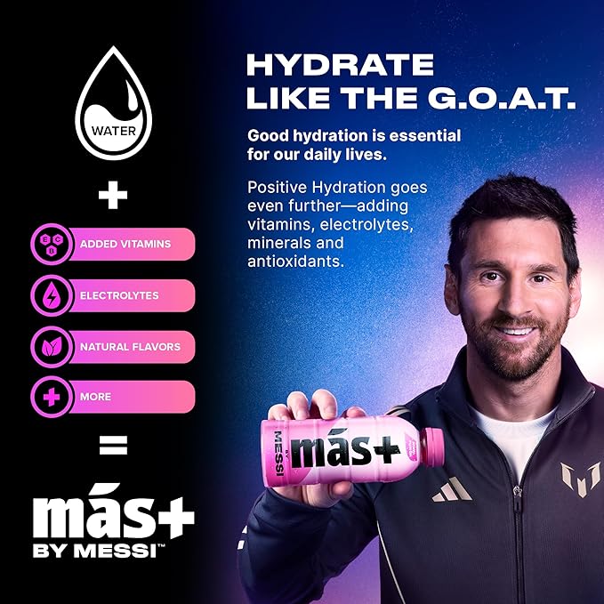 Más+ by Messi 16.9oz Berry Copa Crush, Sports Drink & Hydration Beverage, Natural Flavors with Vitamins and Electrolytes, No Artificial Sweeteners or Colors, 12-pack