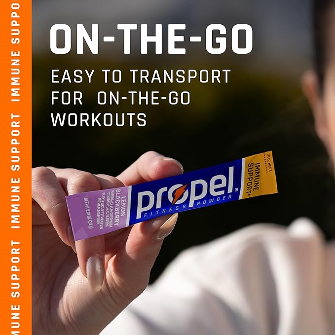 Propel Immune Support Electrolyte Enhanced Water Drink Mix Powder Packets, Lemon Blackberry, 100% DV Vitamin C, Good source of Zinc, Zero Sugar Hydration with Electrolytes and Vitamins (120 Packets)