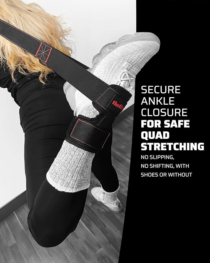 Quad Stretch Strap with Ankle Support – Physical Therapy Band for Legs, Non-Elastic 4-Loop Rehab Strap for Quads & Hip Flexors, Mobility & Recovery