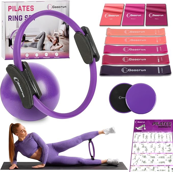 Pilates Ring Set with Resistance Bands Set, Pilates Ball, Sliding Disks β Workout Equipment Home Gym Includes Complete Fitness Poster