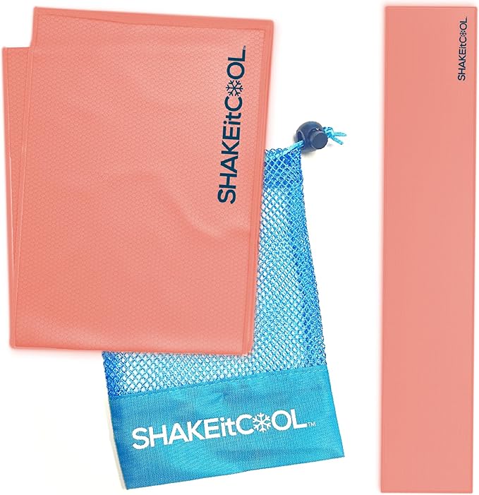 SHAKEitCOOL Original Cooling Towel โ Be Cool in Style - Heat Relief, Soft, Lightweight, Sun Protection, Easy Clean - Perfect for Biking, Running, Yoga, Gym, Gardening - Orange