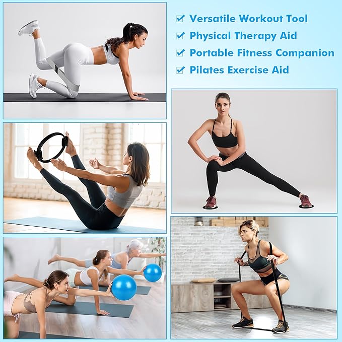 Pilates Ring Set with Resistance Bands Set, Pilates Ball, Sliding Disks β Workout Equipment Home Gym Includes Complete Fitness Poster