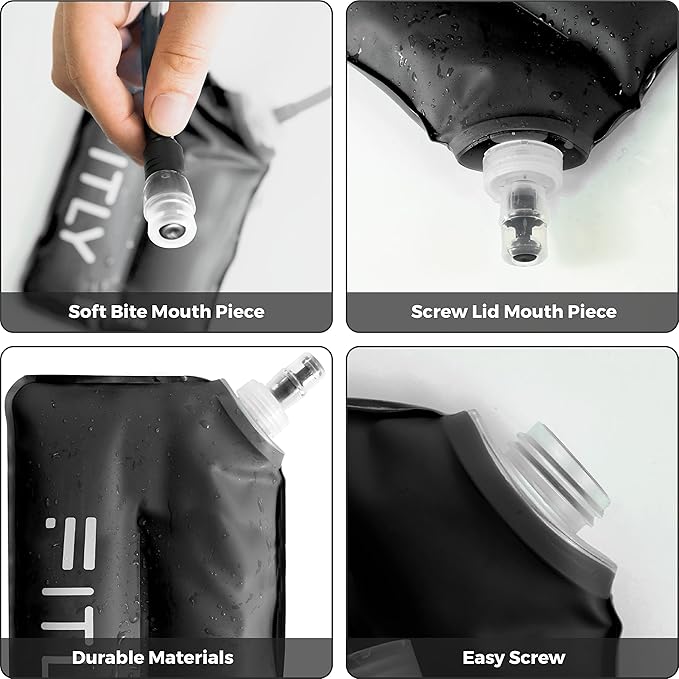FITLY Soft Flask - Shrink As You Drink Soft Water Bottle for Hydration Pack - Folding Water Bottle Ideal for Running, Hiking, Cycling, Climbing & Rigorous Activity