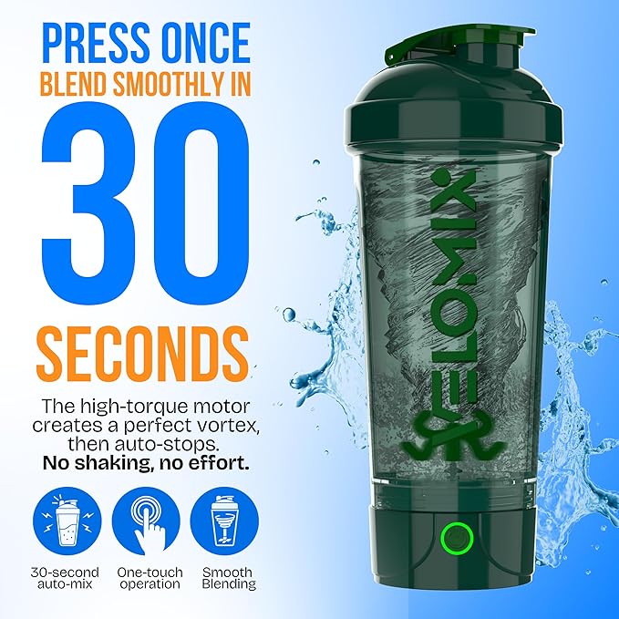 VELOMIX Electric Protein Shaker Bottle - 24 oz | USB-C Rechargeable | Leak Proof Shaker Cups for Protein Shakes | Portable Blender for Shakes and Smoothies (Electric - Green)