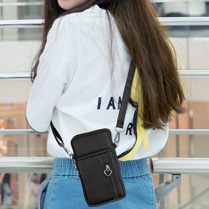 Women Cell Phone Purse Wristband Sport Armband Wallet Travel Crossbody Cell Phone Purse for Galaxy S10 Plus S9 Plus A50 A7 J7,OnePlus 6T,HTC U12 (Black)