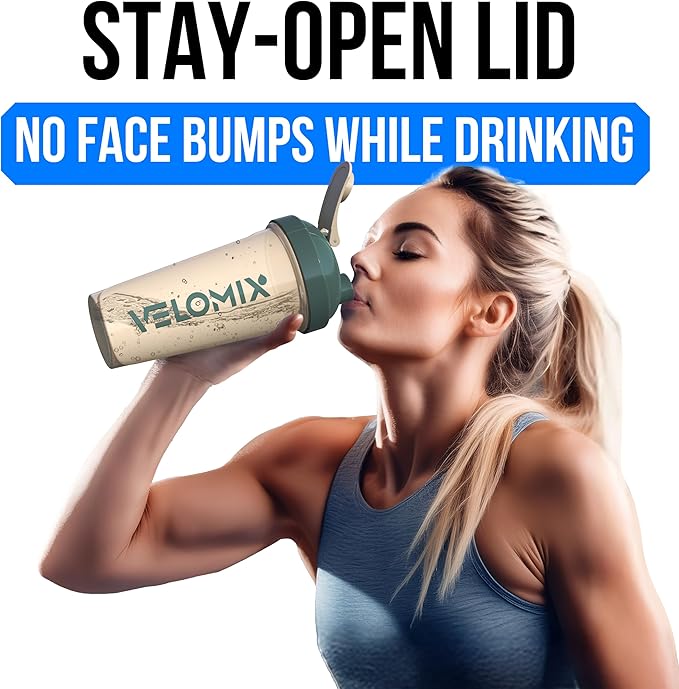 VELOMIX -2 Pack- 28 oz Protein Shaker Bottles for Protein Mixes - 2x Wire Whisk | Leak Proof Shaker Cups for Protein Shakes | Protein Shaker Bottle Pack | Shakers for Protein Shakes-Blue&Beige