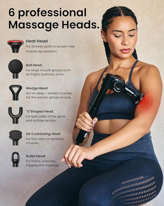 NAPRE Massage Gun with Heat,Deep Tissue Handheld Percussion Back Massager for Muscle/Neck/Body Pain Relief with Long Extension Retractable Handle,32-Speeds,Foldable,5 Adjustable Angles,with Carry Case