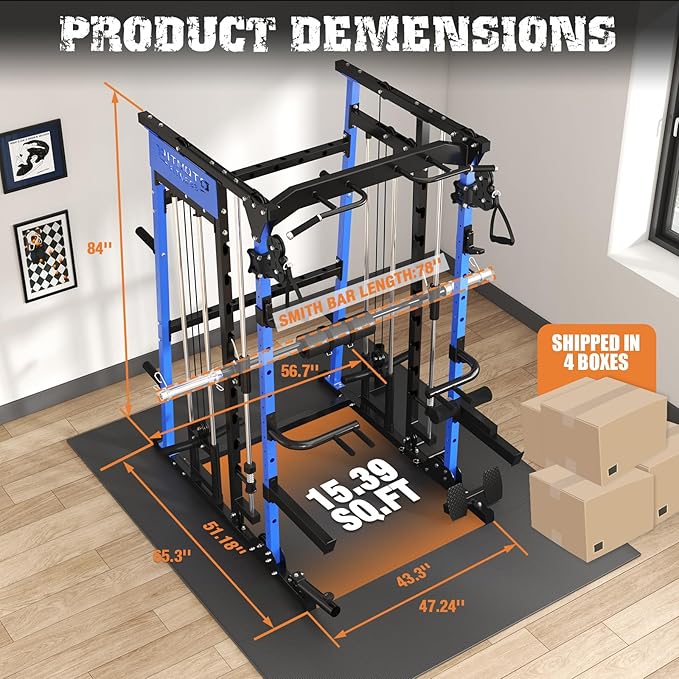 Smith Machine,2200 LBS Squat Rack for Home Gym with Dual Pulley System,Multifunctional Power Rack Cage for Strength Training with More Attachments