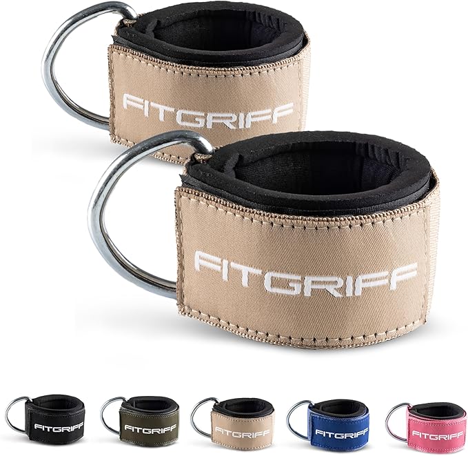 Fitgriff® Ankle Straps V2 for Cable Machine (2 Pieces) - Gym Workout Equipment - Leg Pulley Attachment, Kickback Straps
