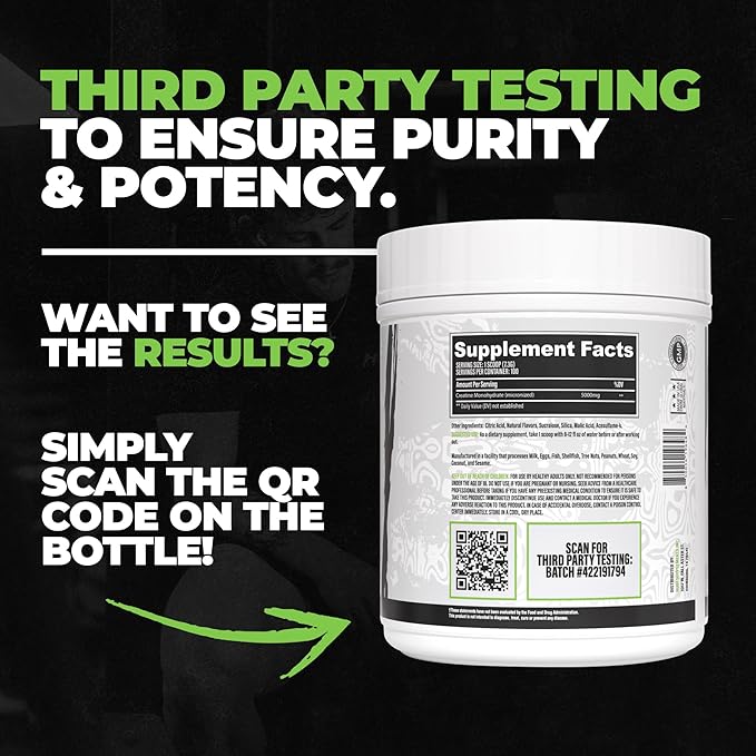 Flavored Creatine Monohydrate Powder - Green Apple Flavor, 500 Grams, Third Party Tested, Micronized for Optimal Absorption, 5 Grams Per Scoop, Delicious & Easy Mixability (100 Servings)