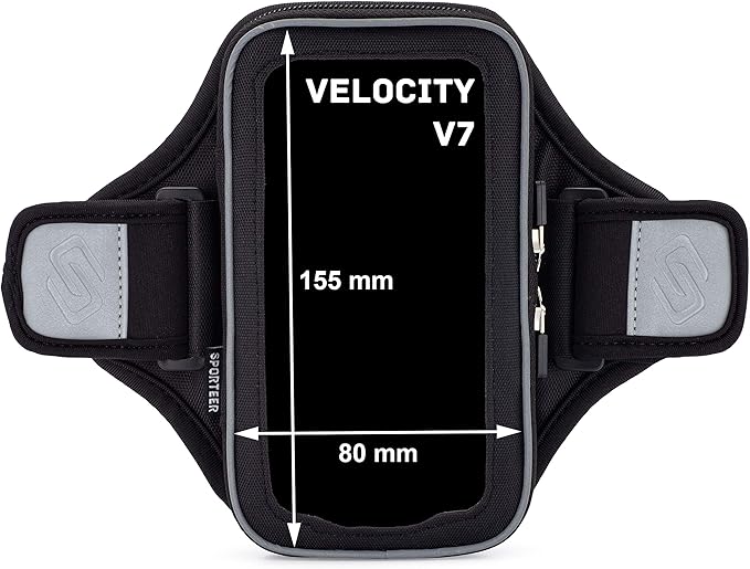 Sporteer Velocity V7 Running Armband - Compatible with iPhone 17, 17 Pro, 16, 16 Pro, 15, 15 Pro, 14, 14 Pro, Galaxy S25, S24, S23, S22 5G, Google Pixel, and Many More Mobile Phones - Fits Cases