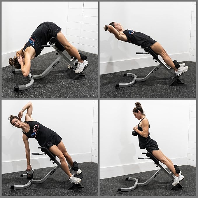 Valor Fitness Adjustable Roman Chair Hyperextension Bench with Resistance Band Pegs for Core, Hamstring, and Ab Workouts - Max 250 LB - Strength Training Equipment