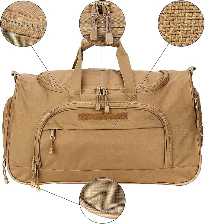 HYKING Gym Bag for Women & Men Tactical Duffle Military Weekender Work Out Lightweight Waterproof Sports Tote Shoe Pocket Tan