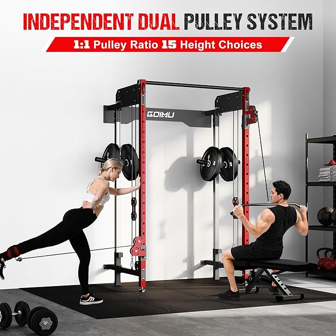 WM3-V4 Folding Squat Rack, Wall Mounted Power Rack with Dual Independent Pulley System, Functional Trainer with 5 Adjustable Function Modes for Space Saving
