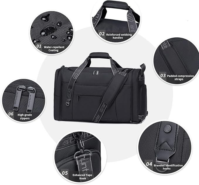 Gym Bags for Men Women, 42L Large Travel Duffle Bag, Carry On Bag for Airplanes with Shoe Compartment for Sports, Weekend Trips, Overnight and Camping - Black