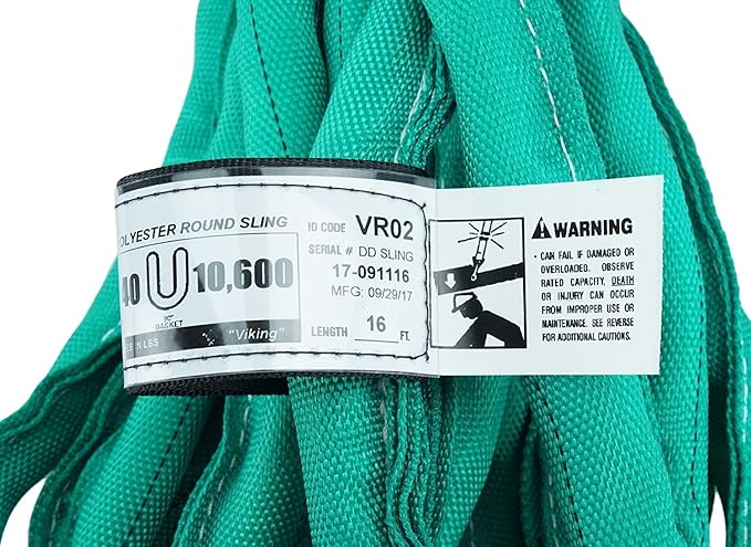 USA Made VR2 X 16' Green Slings 4'-30' Lengths in Listing, Double PLY Cover Endless Round Poly Lifting Slings, 5,300 lbs Vertical, 4,240 lbs Choker, 10,600 lbs Basket (USA Poly)(16 FT)